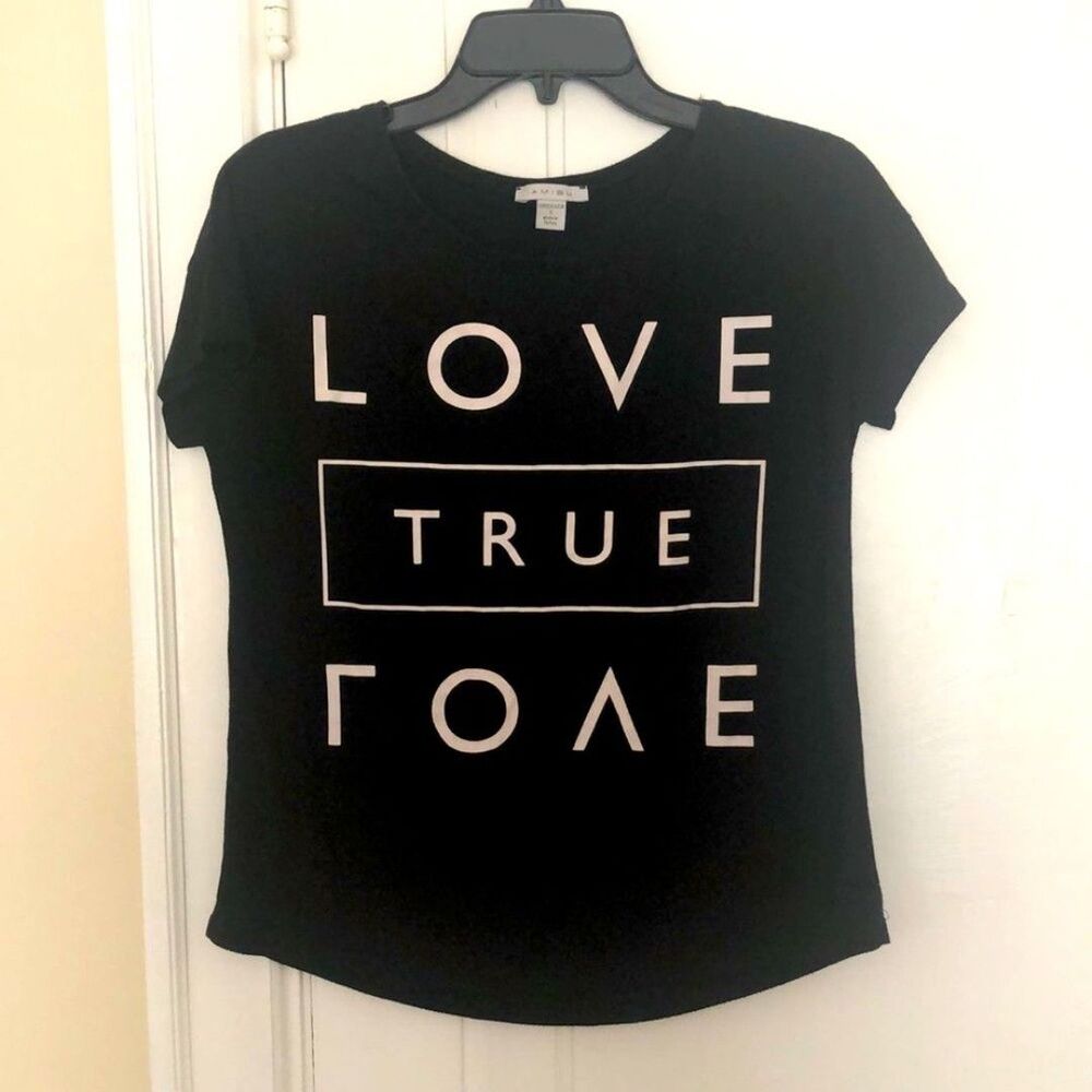 Simple black basic t-shirt with Love true love written on it